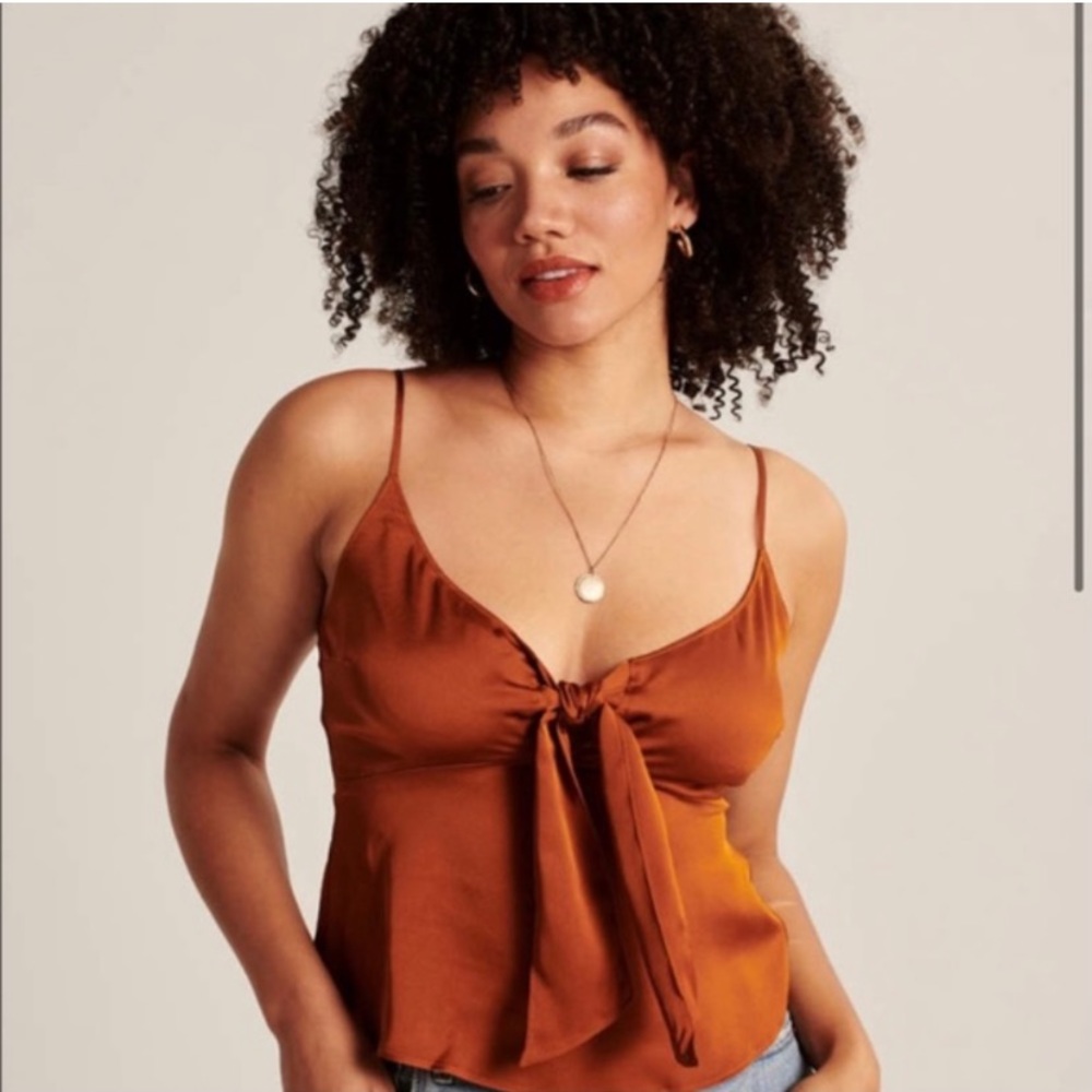Abercrombie satin tie front cami - rust